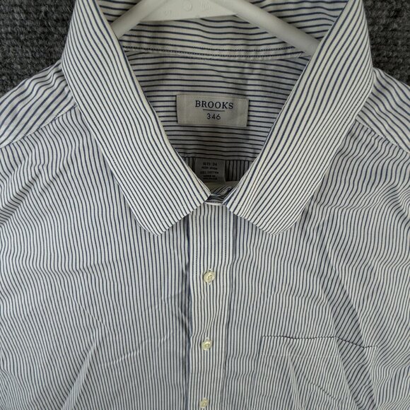 Brooks Brothers Non Iron Button Up Shirt Long Sleeve Men Striped Blue 16.5 34 - Picture 1 of 14